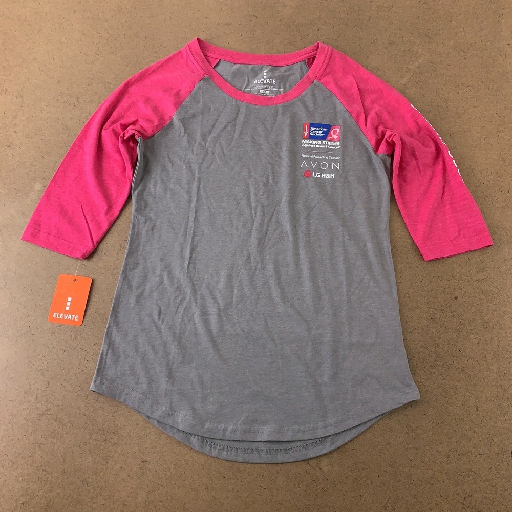 Elevate Women's Size Small Gray Pink 3/4 Sleeve Pink Ribbon Grand Club Tee NWT